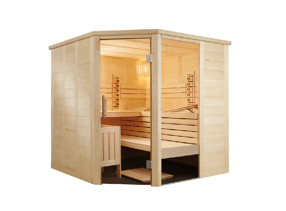 Harvia Alaska Corner Infra+ | Massivsauna Infrarot Fichtenholz Innensauna Bausatz | 206 x 206 x 204 cm (B/T/H)