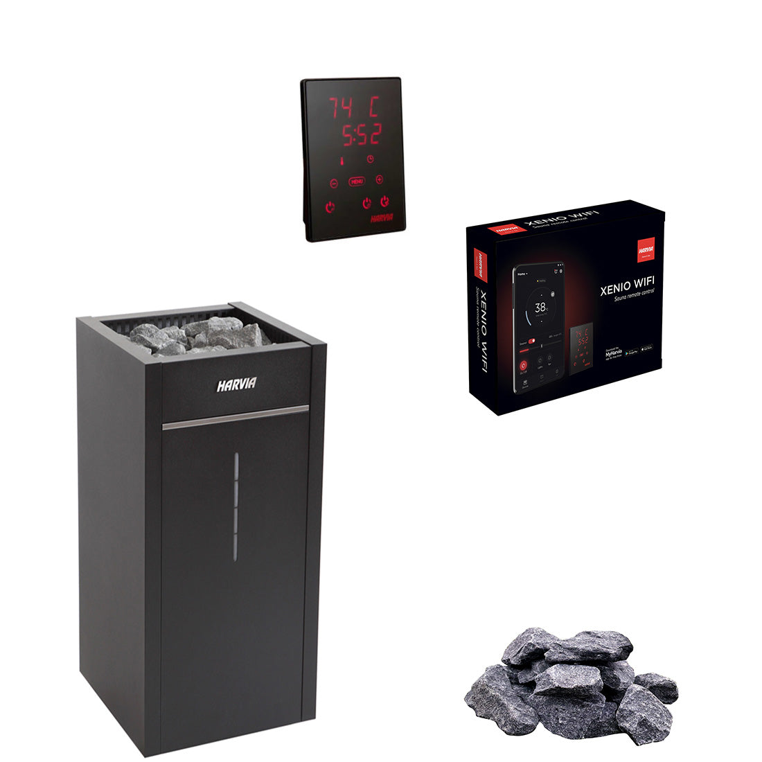 Harvia Virta Combi complete set | Elektrische saunakachel met verdamperfunctie - CX110C besturing en bediening via mobiele telefoon | 6,8 / 9 kW