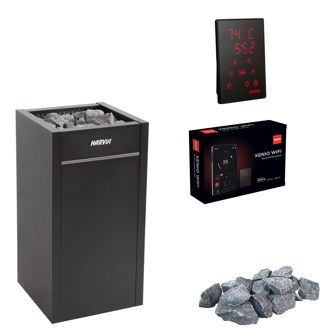 Harvia Virta E | Elektrische saunakachelset met CX170 bedieningspaneel + WIFI-bediening via mobiele telefoon | 6,8 kW / 9 kW / 10,8 kW