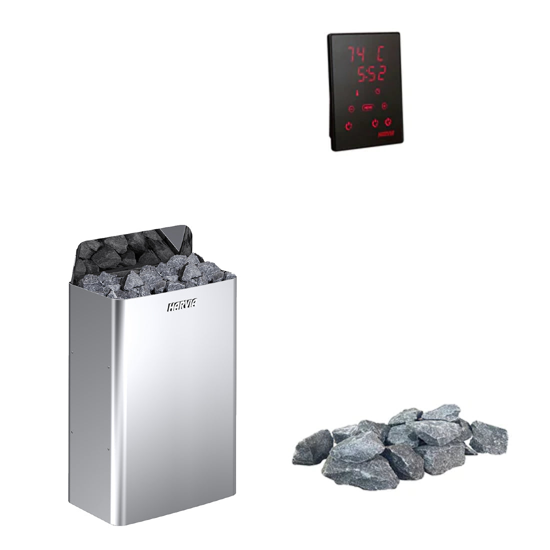 Harvia De Muur E | Elektrische saunakachelset met Harvia CX110 bedieningspaneel + saunastenen | 4,5 kW / 6 kW / 9 kW